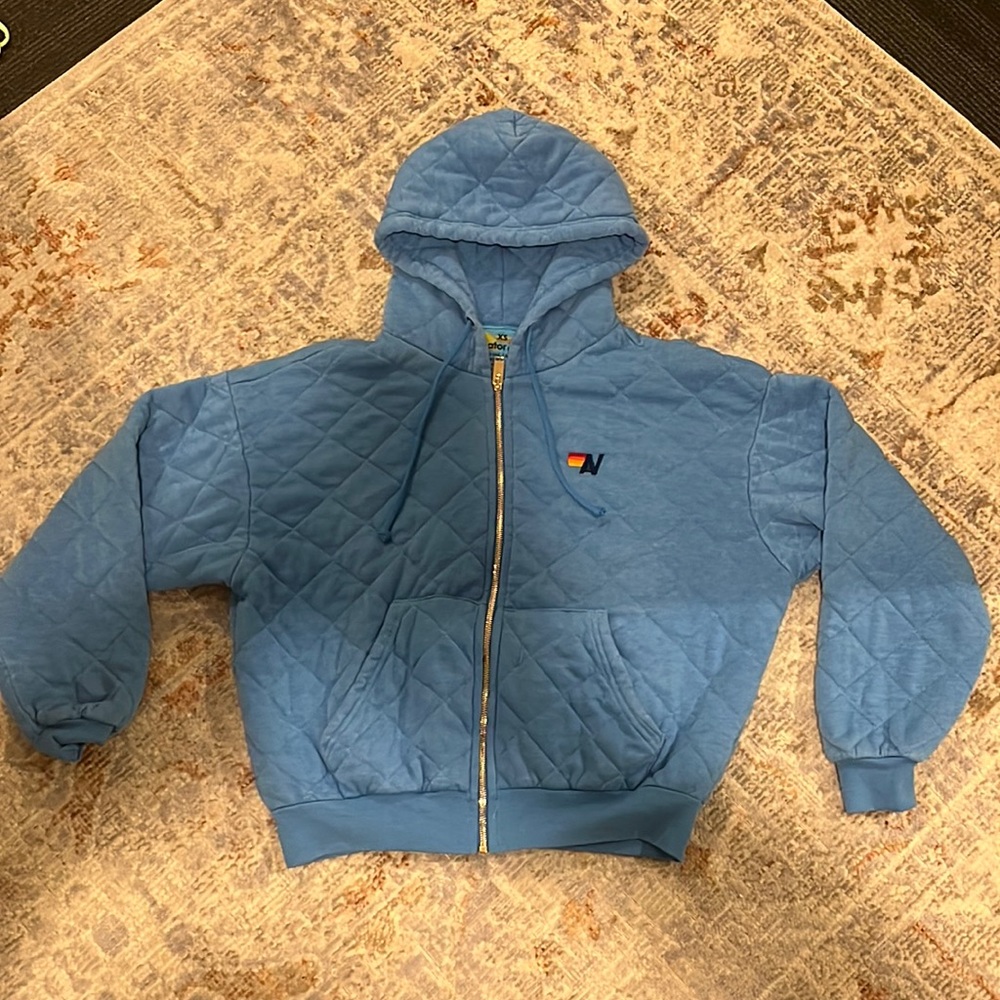 *** NEW AVIATOR NATION *** LIMITED EDITION QUILTED OCEAN BLUE ZIP HOODIE
